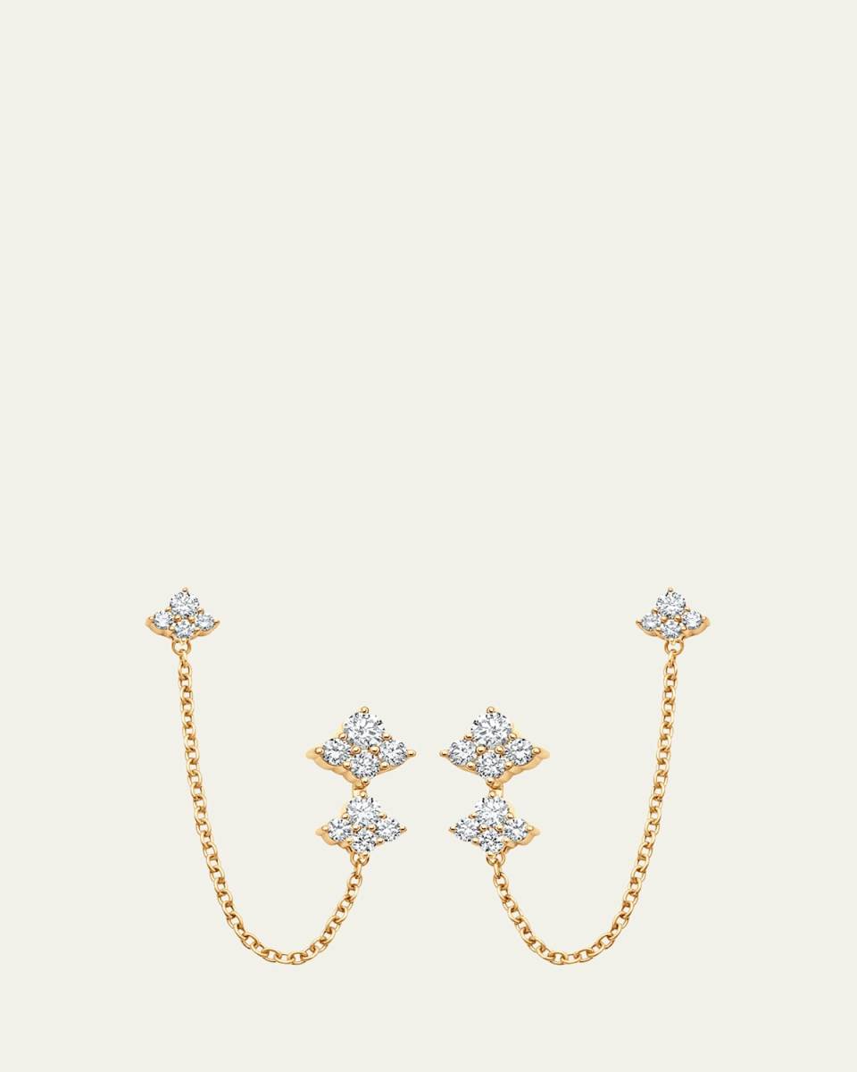 18K Yellow Gold Dujour Diamond Cluster Drop Chain Earrings